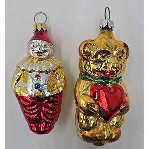Vintage West Germany Mercury Glass Christmas Ornament Heart Bear Clown